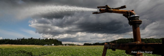 En vandingssprøjte som sprøjter vand ud på en mark