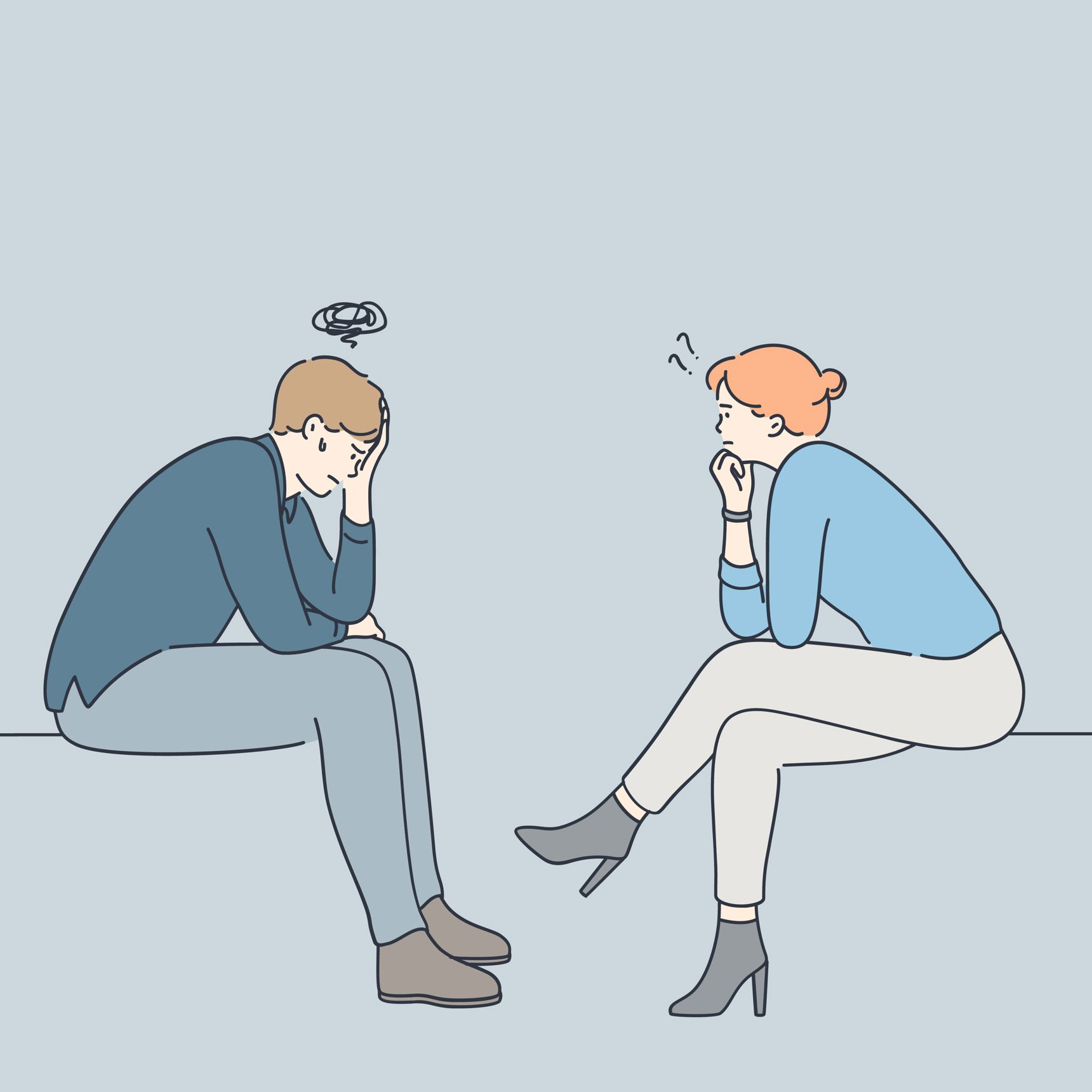 tegning af to mennesker i samtale