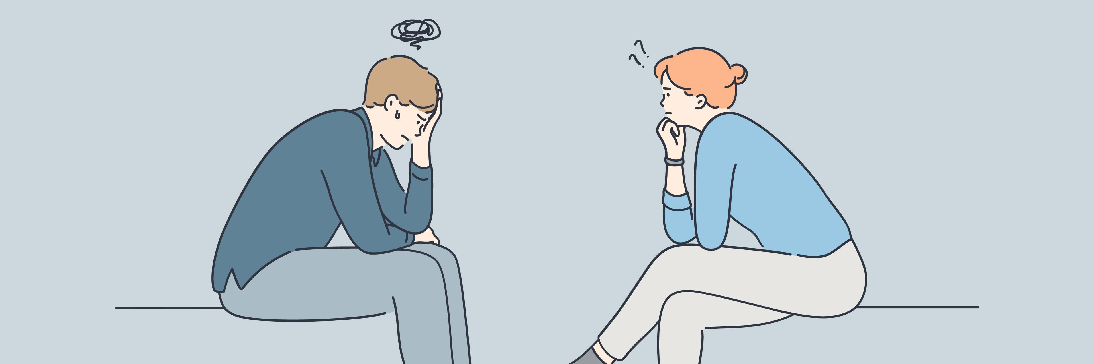 tegning af to mennesker i samtale