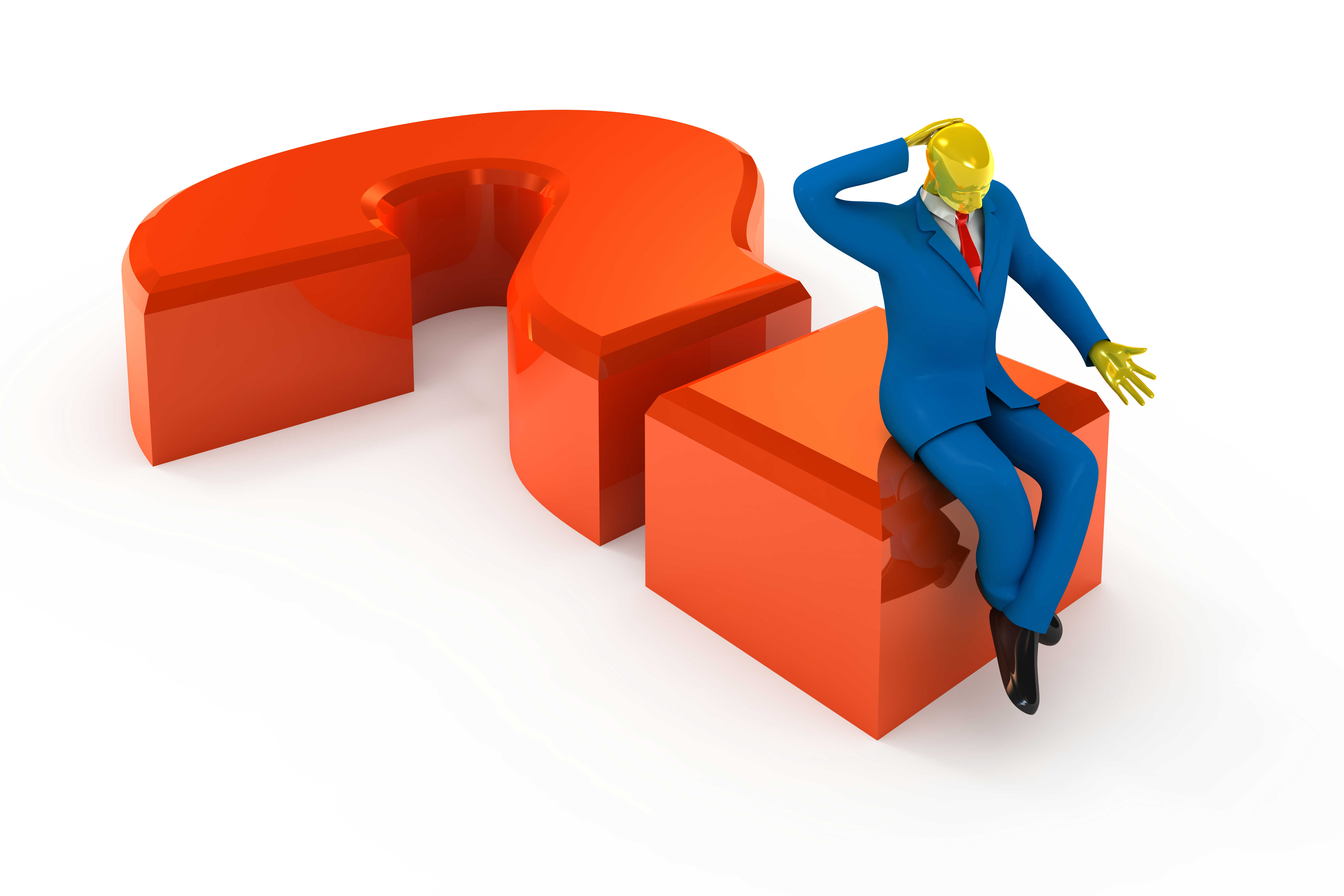 tegning af mand der sidder på spørgsmålstegn