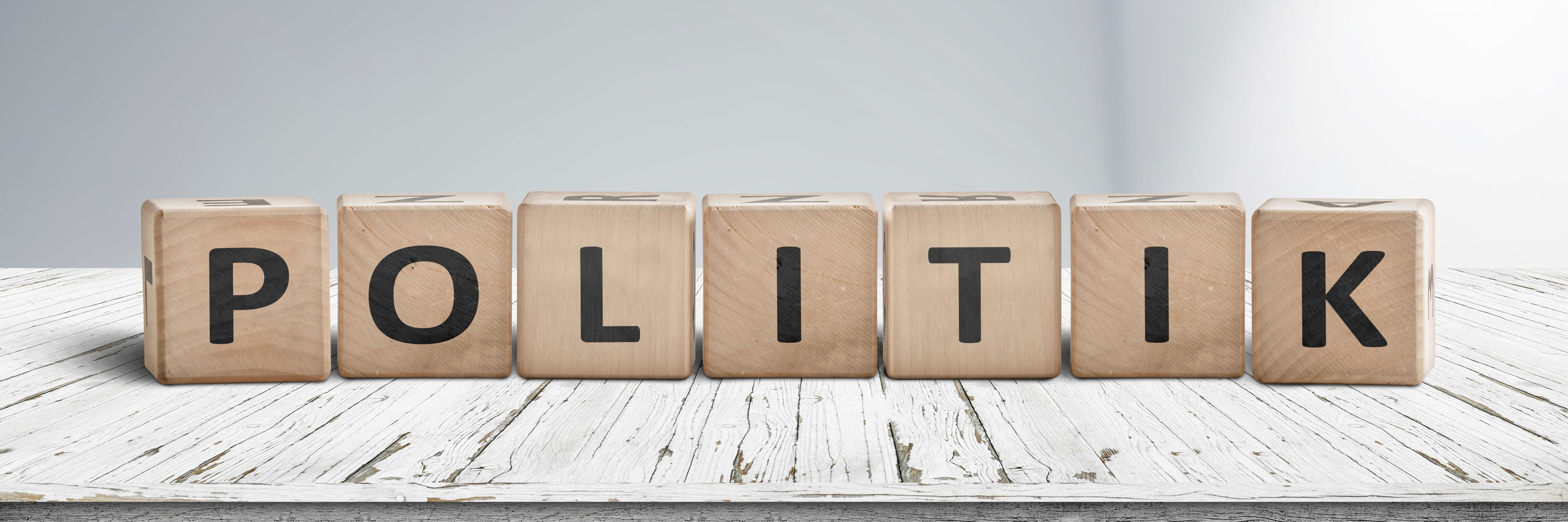 Ordet politik skrevet med træklodser