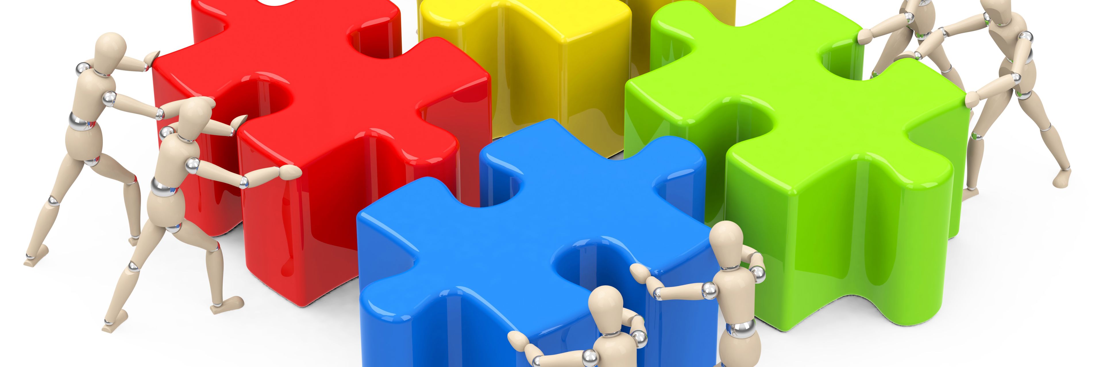 Figurer skubber puslespilsbrikker sammen