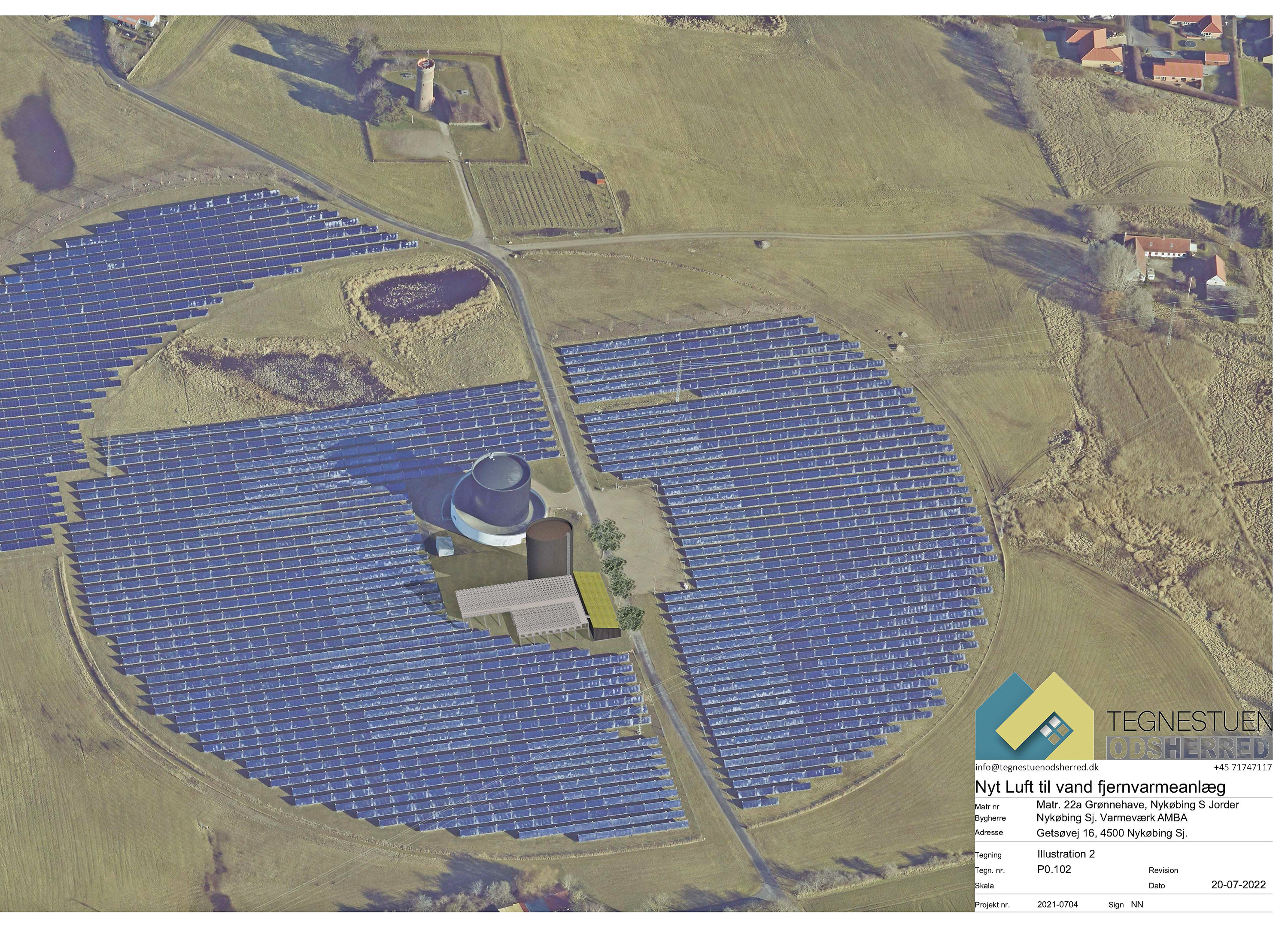 Illustration af ny varmepumpe på Getsøvej (Tegning: Tegnestuen Odsherred)