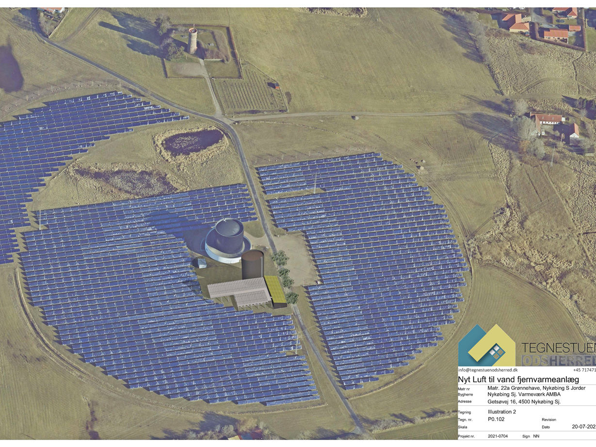 Illustration af ny varmepumpe på Getsøvej (Tegning: Tegnestuen Odsherred)