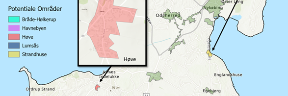 Fjernvarme potentialeområder med forstørrelser