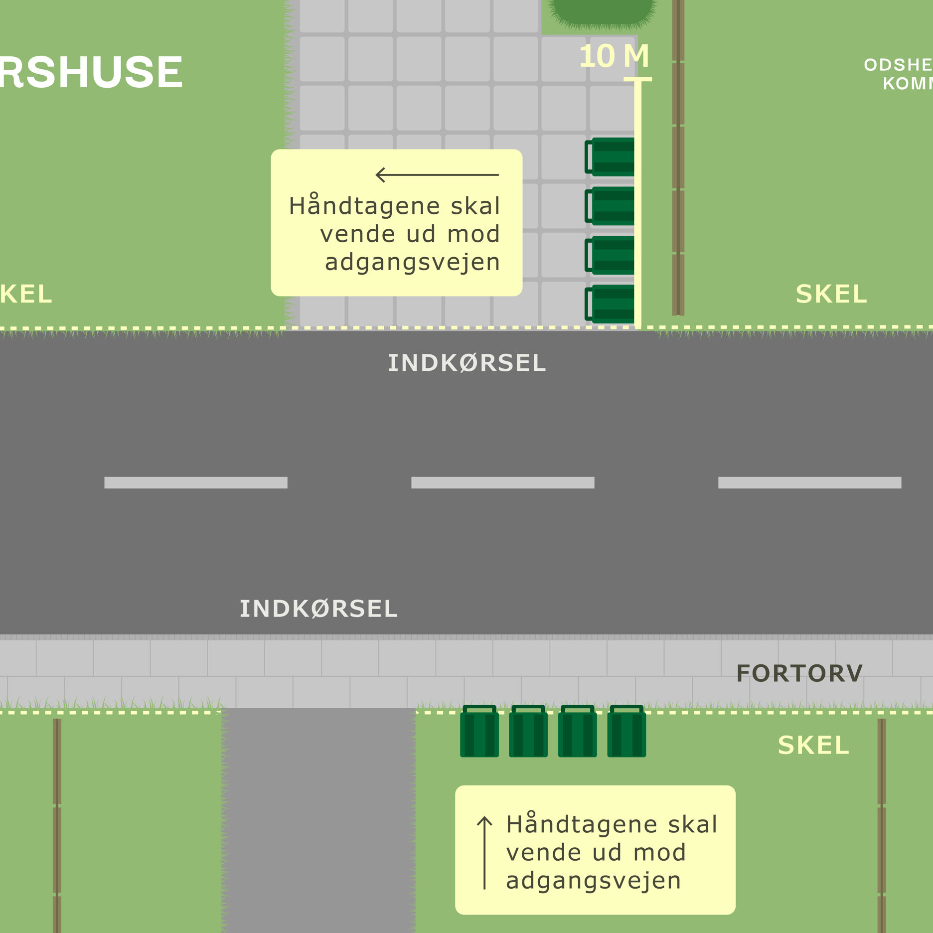 Kort der illustrerer placering af affaldsbeholdere ved helårshuse