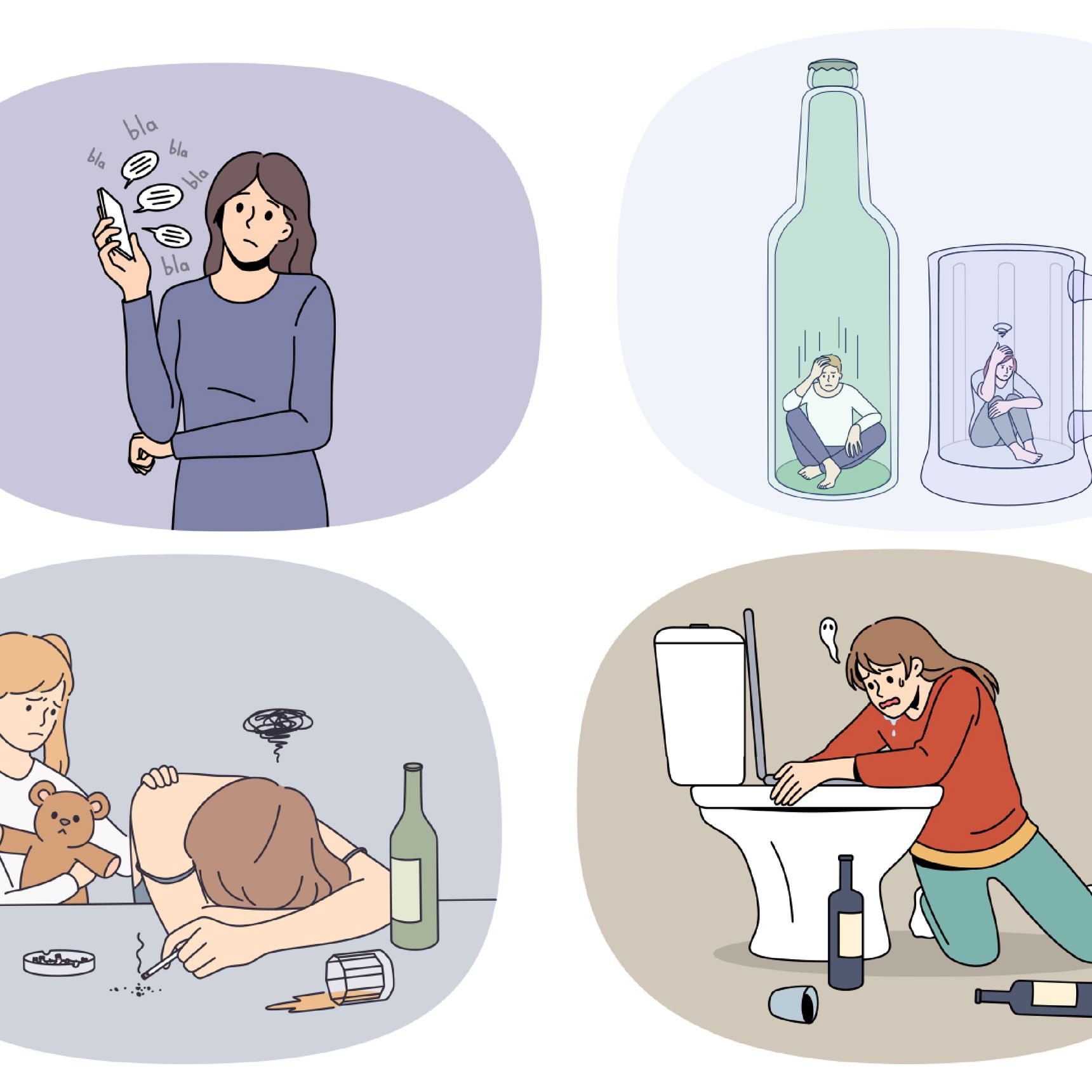 tegninger af mennesker med forskellige afhængigheder